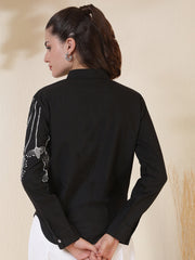 Floral Embroidered Solid Casual Shirt