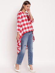 Red & White Checked High Low Hem Tunic