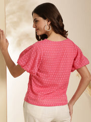 Polka Dot Baloon Sleeves Coral Regular Top