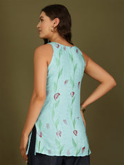 Hand Painted V-Neck Sequinned Straight Kurti by Akimia