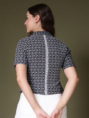 Geometric Embroidered Shirt Style Top