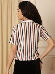 Cream Multi Brown & Black stripes Shirt Style Top