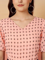 Polka Dot Baloon Sleeves Peach Regular Top