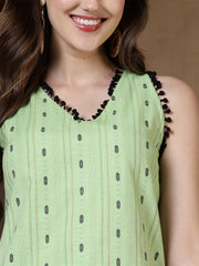 Lime Green Pom-Pom Thread Work Kurti