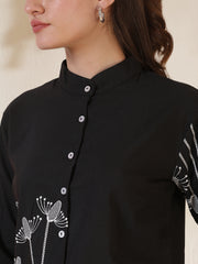 Floral Embroidered Solid Casual Shirt