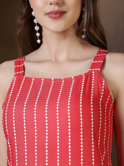 Coral Embroidered Shoulder Straps Kurti