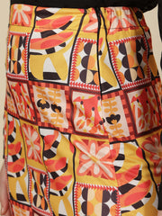 Mustard Abstract Printed Straight Midi Skirt