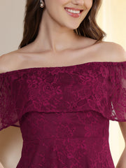 Off-Shoulder Ruffled Lace Fit & Flare Dress