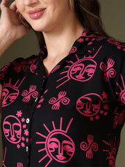Dynamic Black Print Shirt Style Top