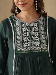 Green Embroidered Peplum Style Khadi Co-ord Set