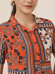 Printed Blouson Peplum Top