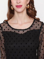 Black Flocking Fit & Flare Net Dress