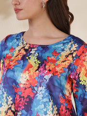 Floral Print Satin High-Low Top