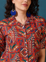 Kalamkari Print Shirt Style Top