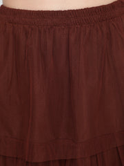 Layered Midi Net Skirt - Coffee Color