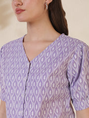Embroidered V-Neck Puff Sleeve Chikankari Top