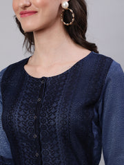 Blue Shimmer Tunic With Lace Inserts