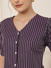 Striped Puff Sleeves Shirt Style Top