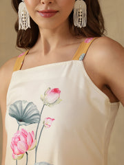 Mustard Digital Printed Shoulder Strap Kurti