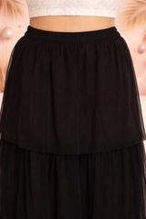 Black Layered Midi Net Skirt