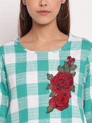 Green & White Checked High Low Hem Tunic