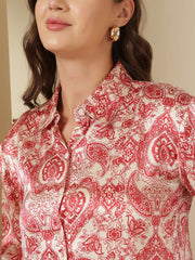 Smart Printed Casual Shirt Cream