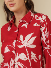 Maroon Floral Casual Shirt
