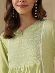 Embroidered Puff Sleeves Peplum Top ( Sea Green )