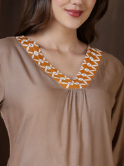V-Neck Thread Work High Low Kurti