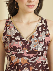 Burgundy Ethnic Motifs Printed V-Neck Pure Cotton Kurti