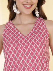 Geometric Embroidered V-Neck Kurti