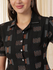 Geometric Weaving Shirt Style Handloom Top