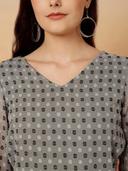 Polka Dot Print Puff Sleeve Georgette Blouson Top
