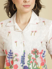 Premium Floral Blossom Schiffli Embroidered Crop Shirt