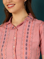 Weaving Design Pink Shirt Style Handloom  Top