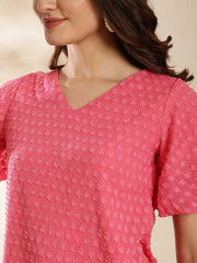 Polka Dot Baloon Sleeves Coral Regular Top
