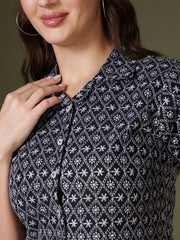 Geometric Embroidered Shirt Style Top