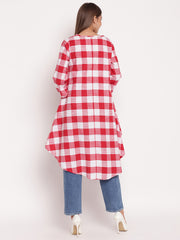 Red & White Checked High Low Hem Tunic