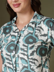 Dynamic Sea Green Print Shirt Style Top