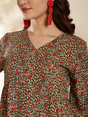 Khaki animal print a-line dress