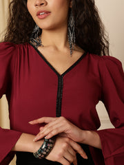 Puff Sleeves Solid Blouson Top