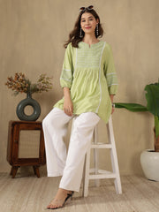 Embroidered Puff Sleeves Peplum Top ( Sea Green )