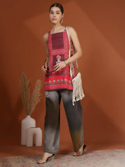 Khaki Digital Printed Shoulder Strap Kurti