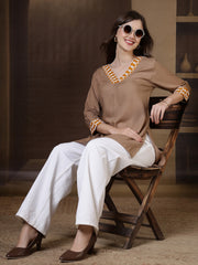 V-Neck Thread Work High Low Kurti