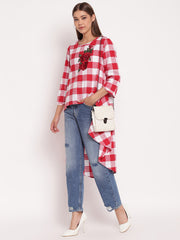 Red & White Checked High Low Hem Tunic