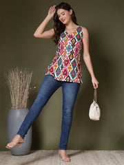 Ekat Print Vibrant Sleeveless Kurti (Multi)