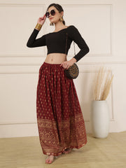 Ethnic Printed Flared Maxi Skirt