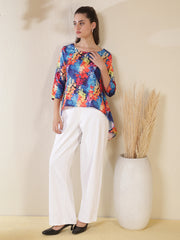 Floral Print Satin High-Low Top