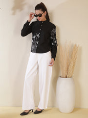 Floral Embroidered Solid Casual Shirt