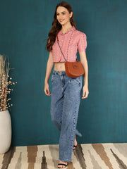 Weaving Design Pink Shirt Style Handloom  Top